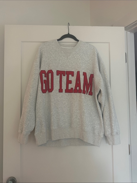 Abercrombie & Fitch Sweaters - Abercrombie & Fitch Light Gray Crewneck Sweatshirt with Red 'GO TEAM' Applique
